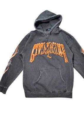 Civil Regime Chrome Wire Orange Punk Streetwear Black Faded Hoodie - M